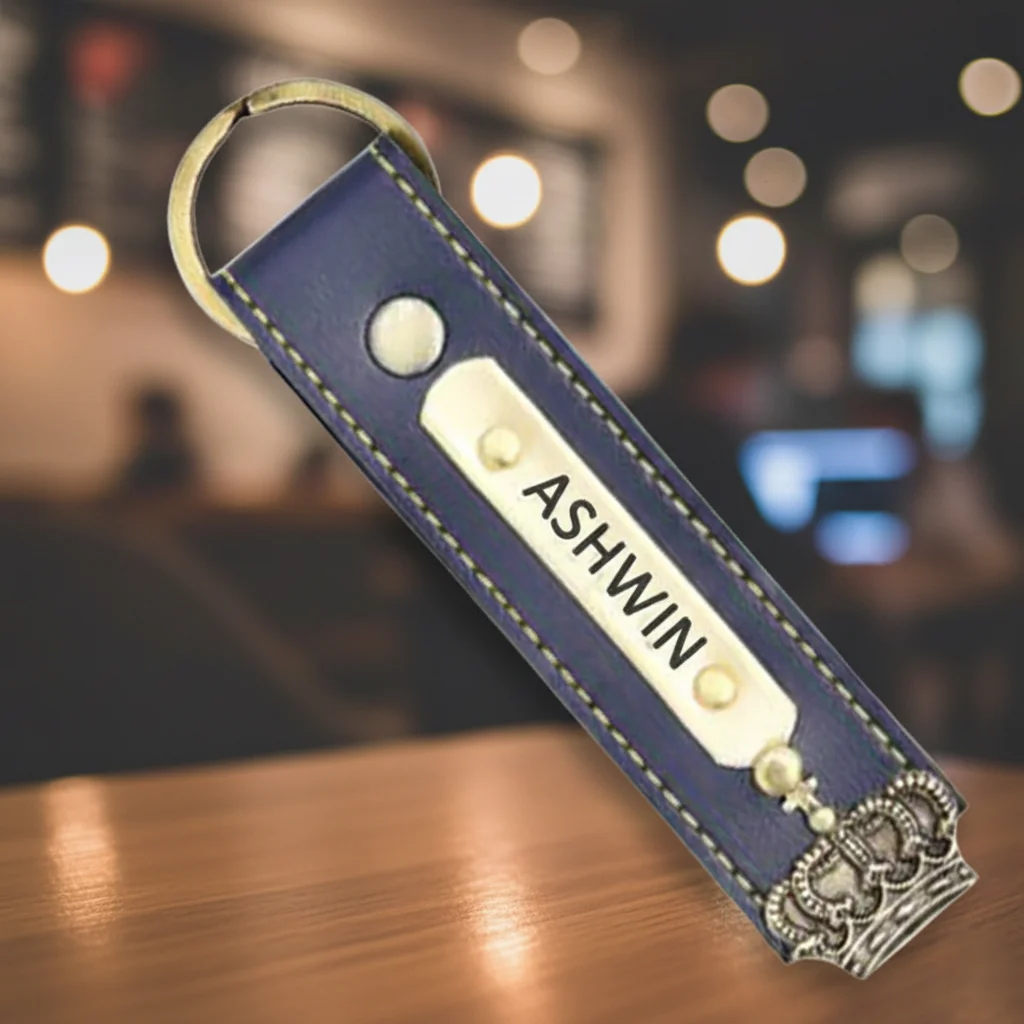 Zpics Personalised Leather Keychain (Blue)