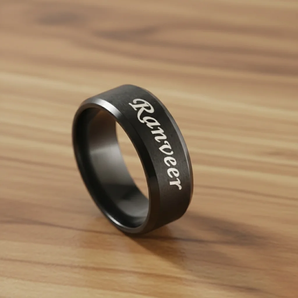 Zpics Name Engraved Men's Ring (Black)