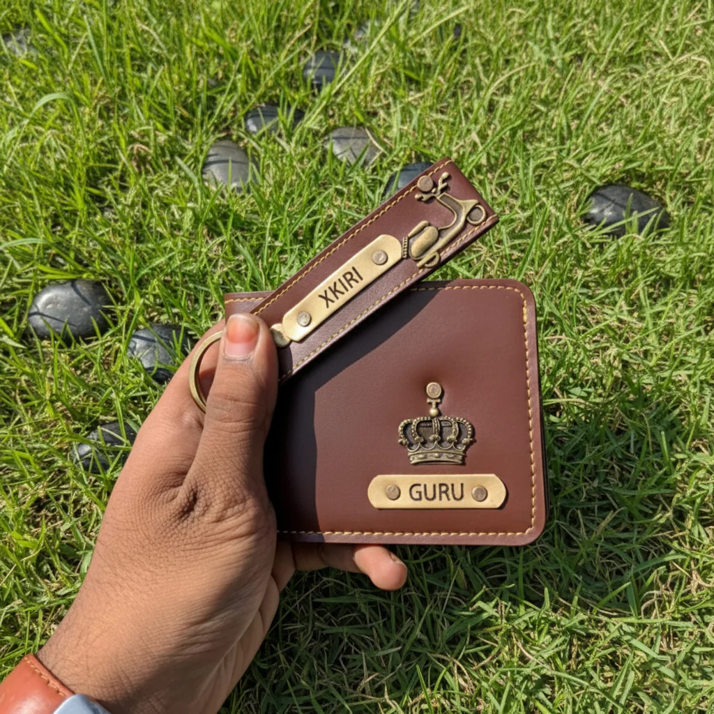 Zpics Men's Leather Wallet & Keychain (Brown)