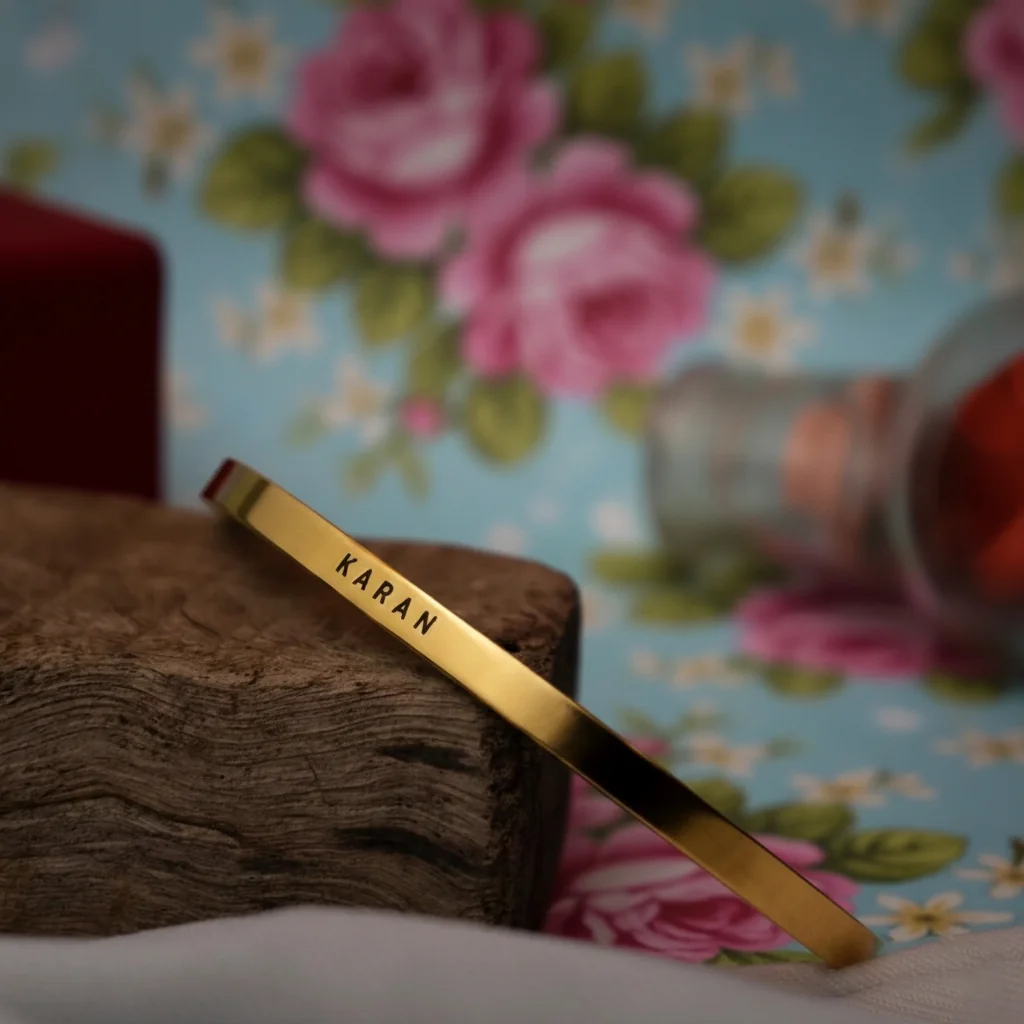 Men’s Gold Plated Kada with Custom Name Engraving – 18K Finish
