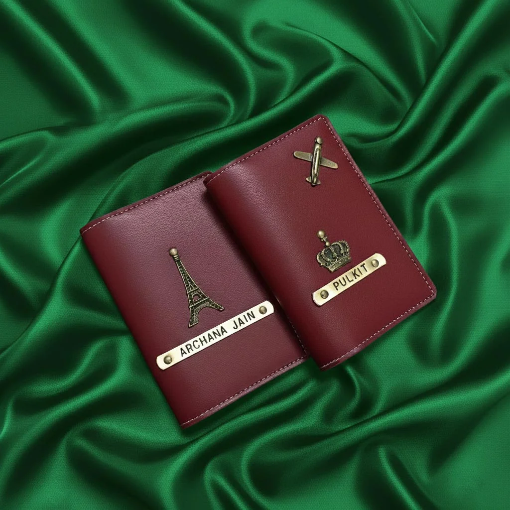 MH Decors Elegant Wine Passport Cover – Personalized Gift with Name & Charm