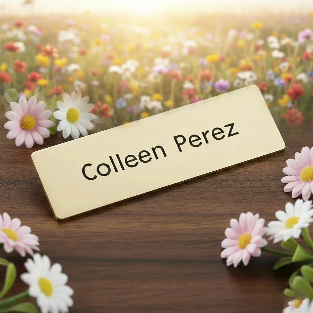 MH Decors Custom Engraved Name Brooch – Elegant Silver & Gold Design