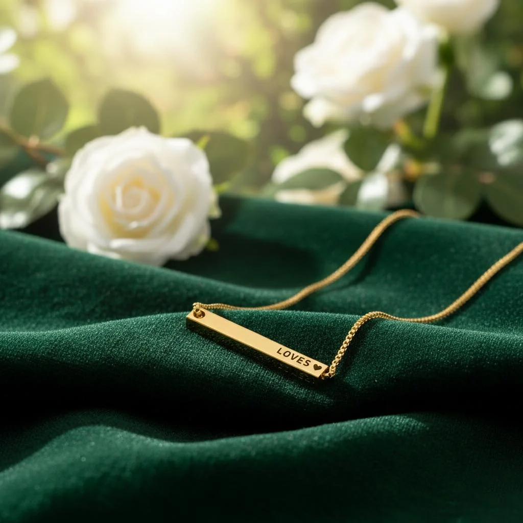 MH Decors Custom Engraved Memory Bar Necklace – 22KT Gold Plated