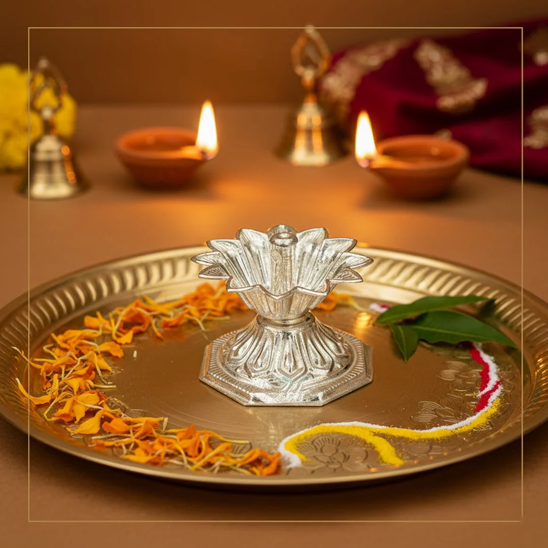 V Gifts German Silver Agarbatti Stand 1 Piece for Religious Use and Home Worship