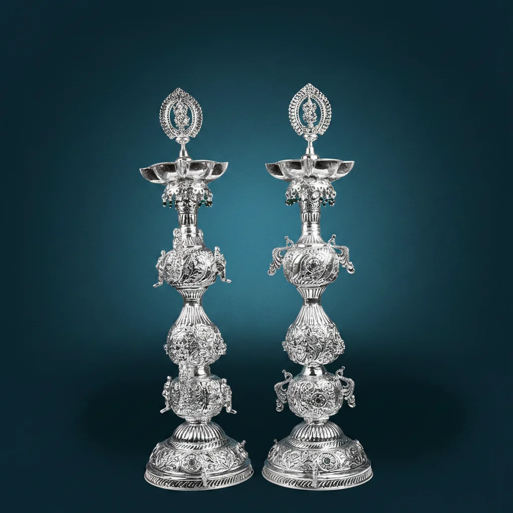 VPH Gift Store 25 Inch German Silver Antique Diyas Premium Handcrafted