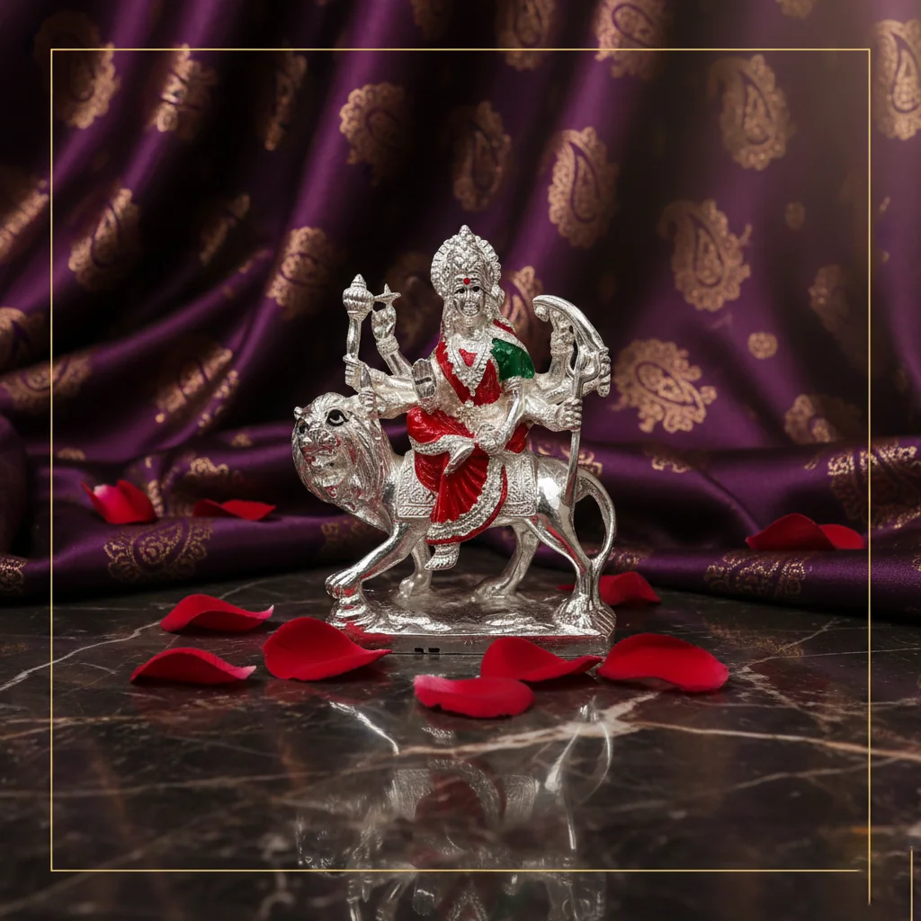 VPH Gift Store Elegant German Silver 5 Inch Kanaka Durga Idol for Home and Temple
