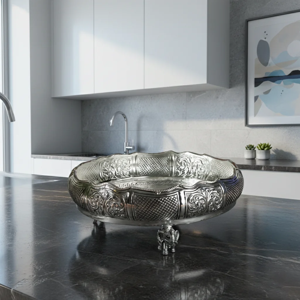 Value Gifts Premium 10 Inch Antique German Silver Elephant Leg Plate for Traditional Ceremonies