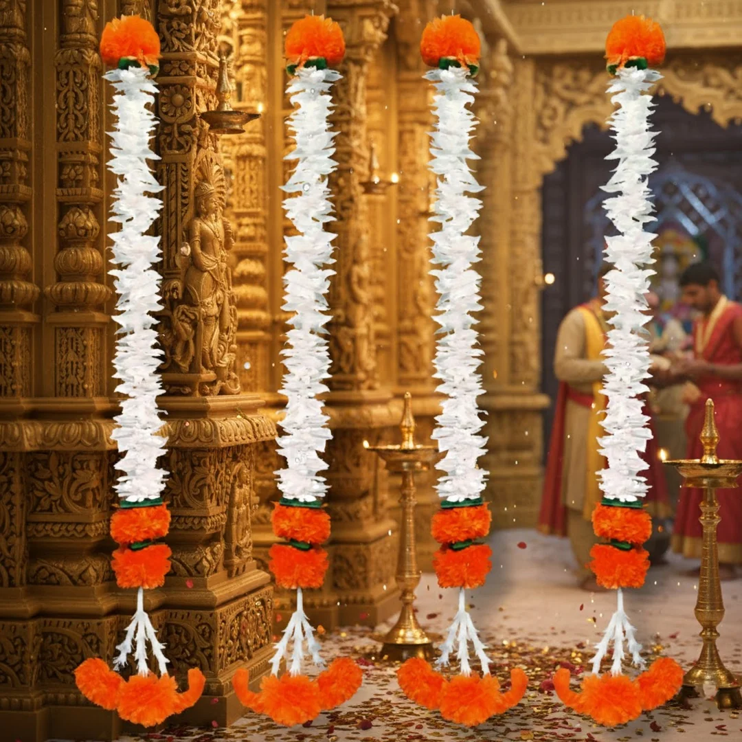 Artificial Flower Hangings White and Orange (Set of 4)