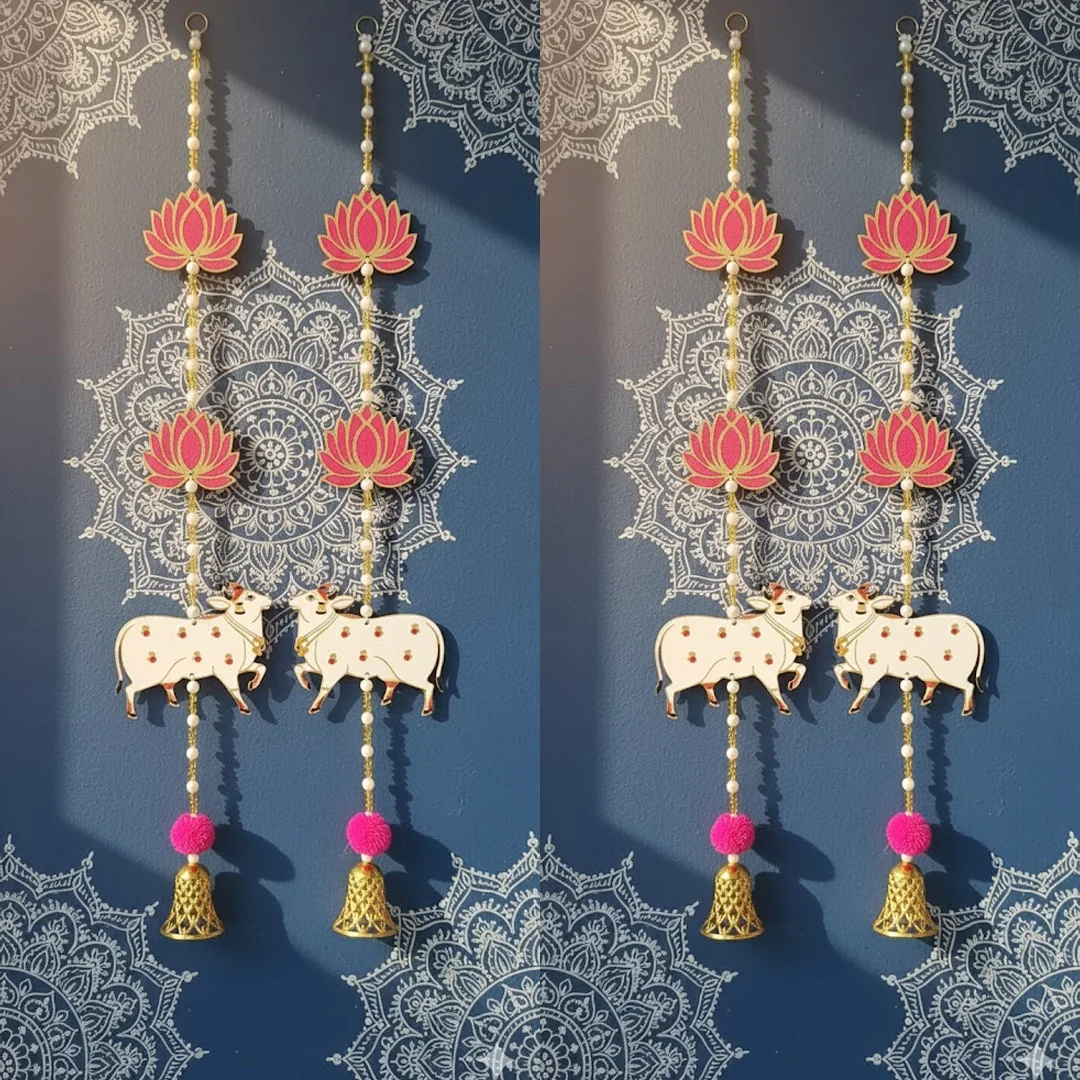 Cow Hanging Strings with Artificial Flower Lotas