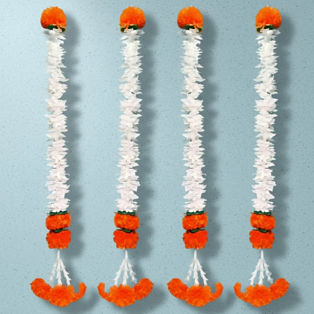 VPH Gift Store Decorative White & Orange Artificial Flower Hangings (Pack of 4)