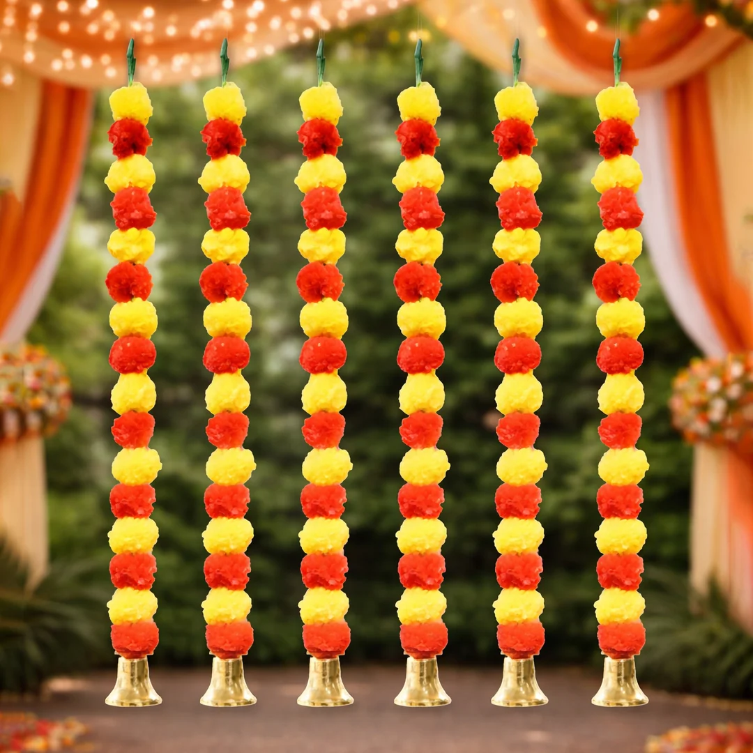 VPH Gift Store Pack of 6 Artificial Orange & Yellow Flower Garlands for Festivals