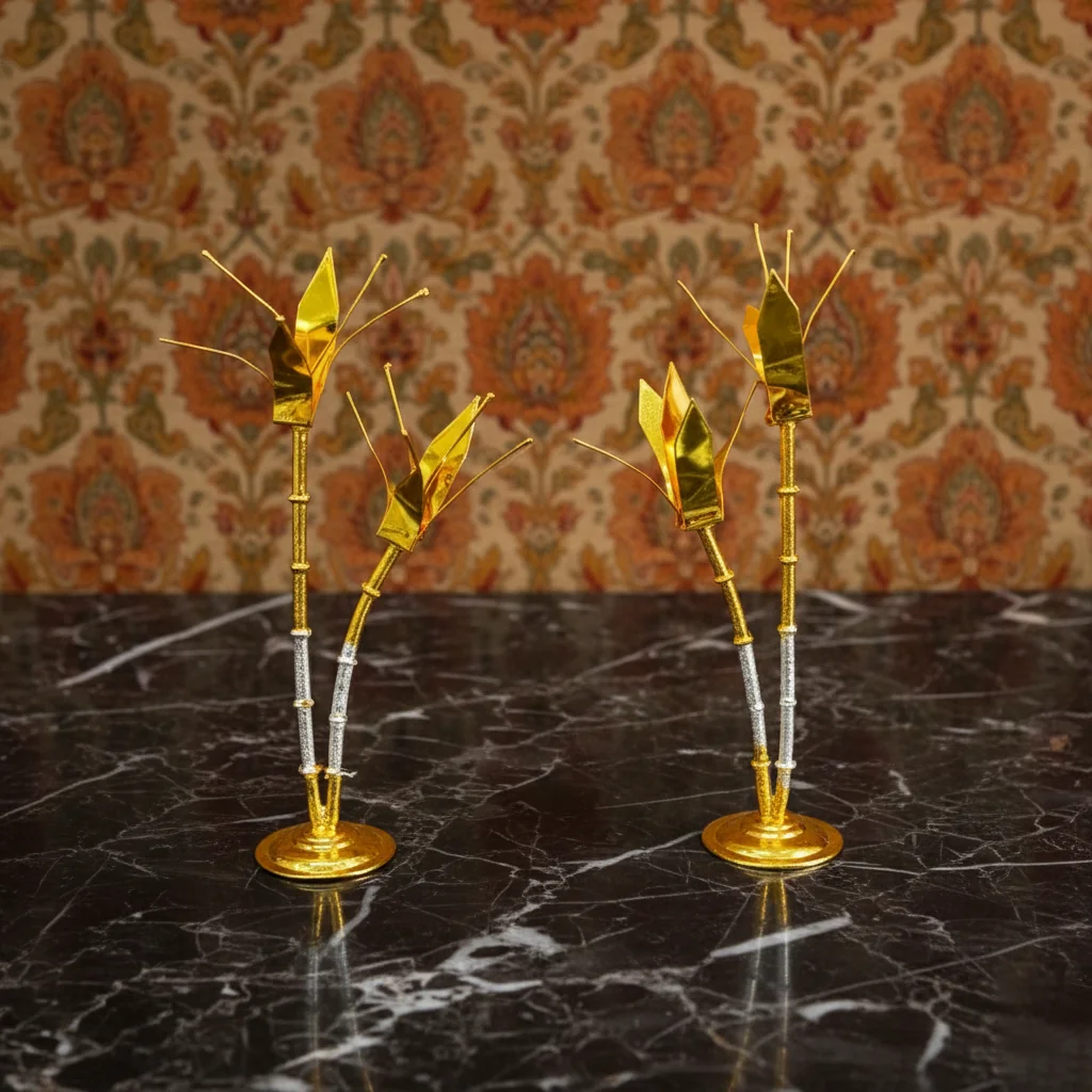 Value Gifts German Silver Sugarcane Trees Ideal for Pooja and Home Temple