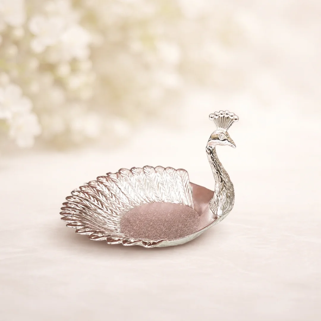 VPH Gift Store 6 Inch German Silver Swan Tray for Pooja and Decor