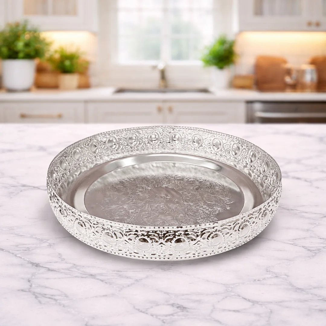 VPH Gift Store Elegant 14 Inch Tray in German Silver for Serving and Decor