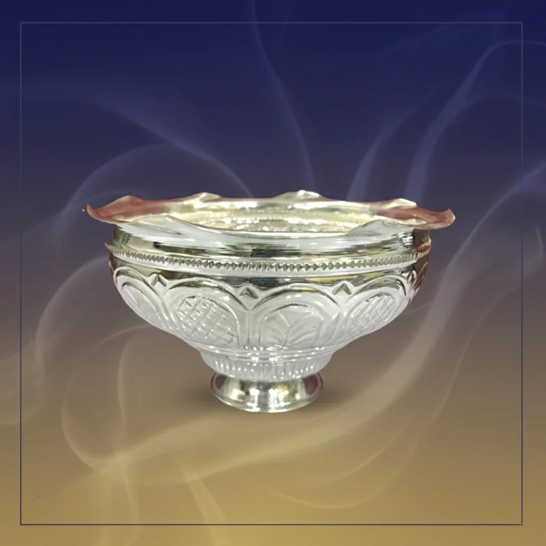 VPH Gift Store Elegant 10 Inch Prasadam Bowl in German Silver for Pooja