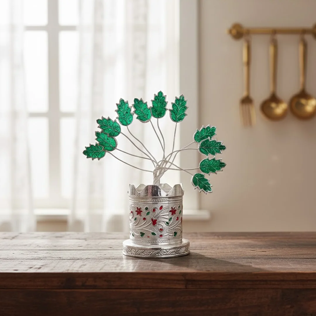 VPH Gift Store Traditional German Silver Tulasi Pot for Pooja Available Online