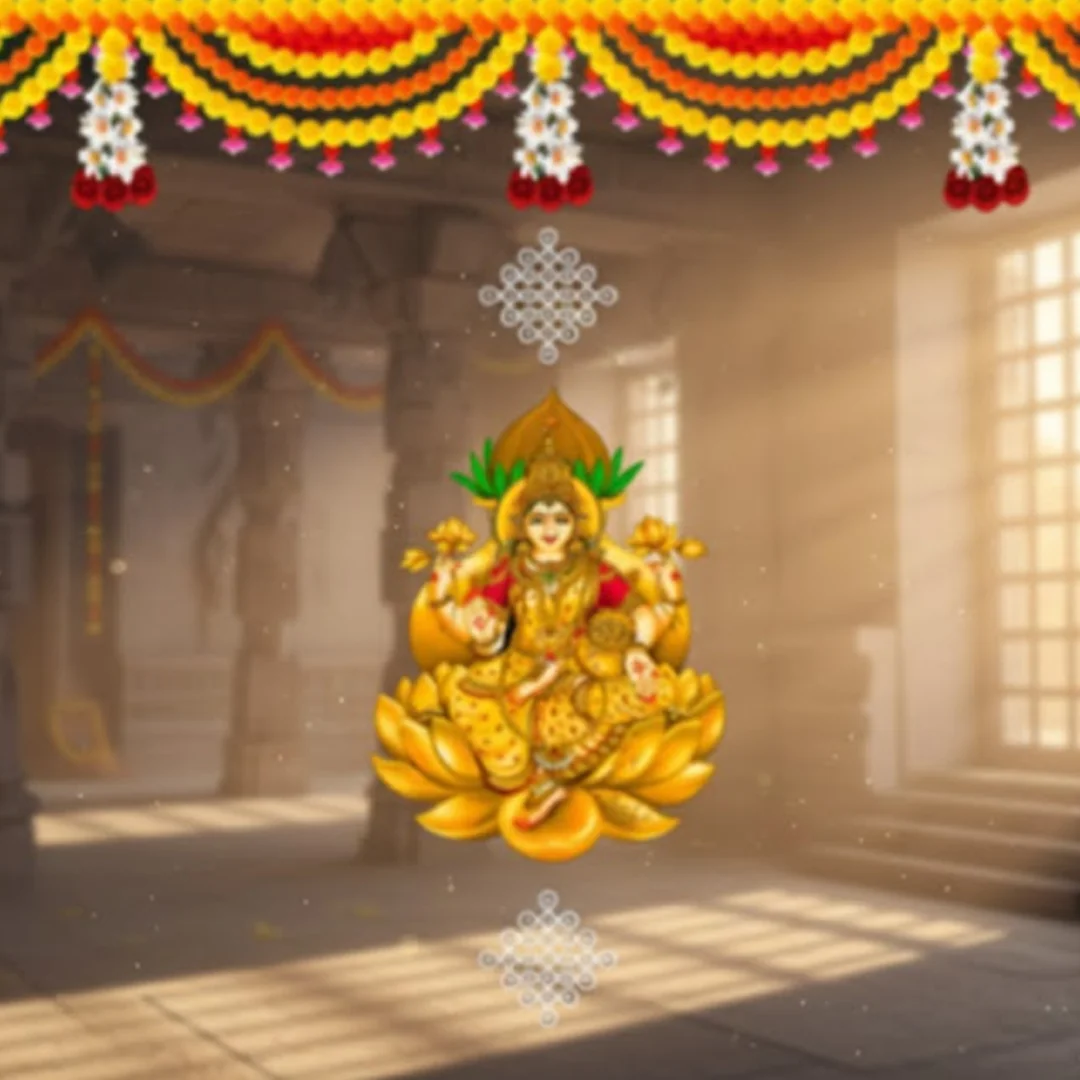 VPH Gift Store Varamahalakshmi Backdrop Cloth in Green for Celebrations