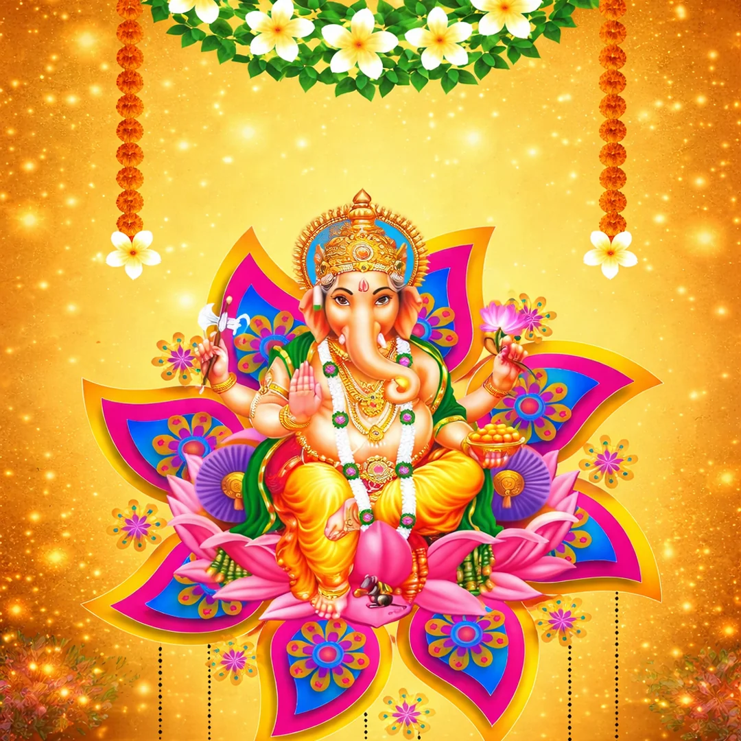 VPH Gift Store Ganesh Backdrop with Yellow Floral Design