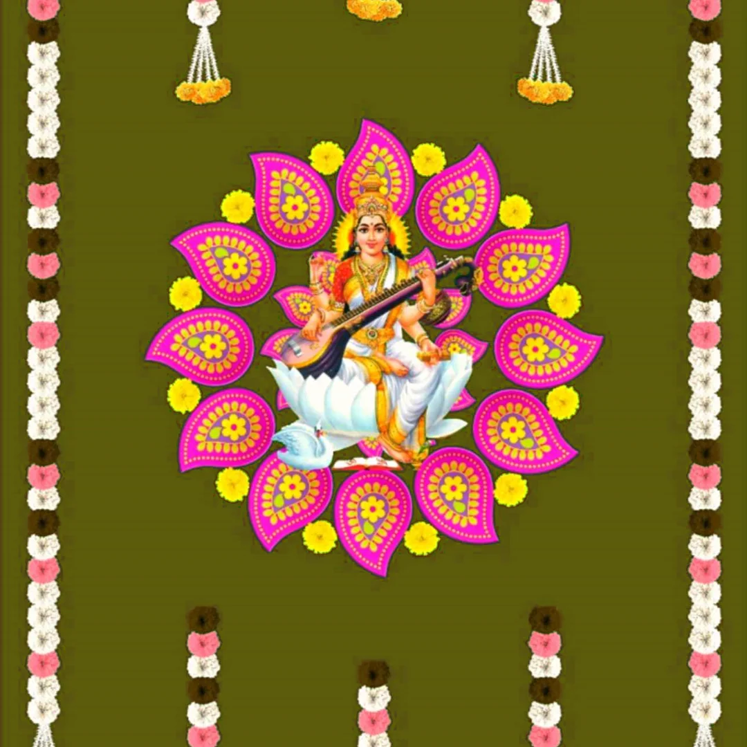 VPH Gift Store Saraswati and Flower Backdrop in Green