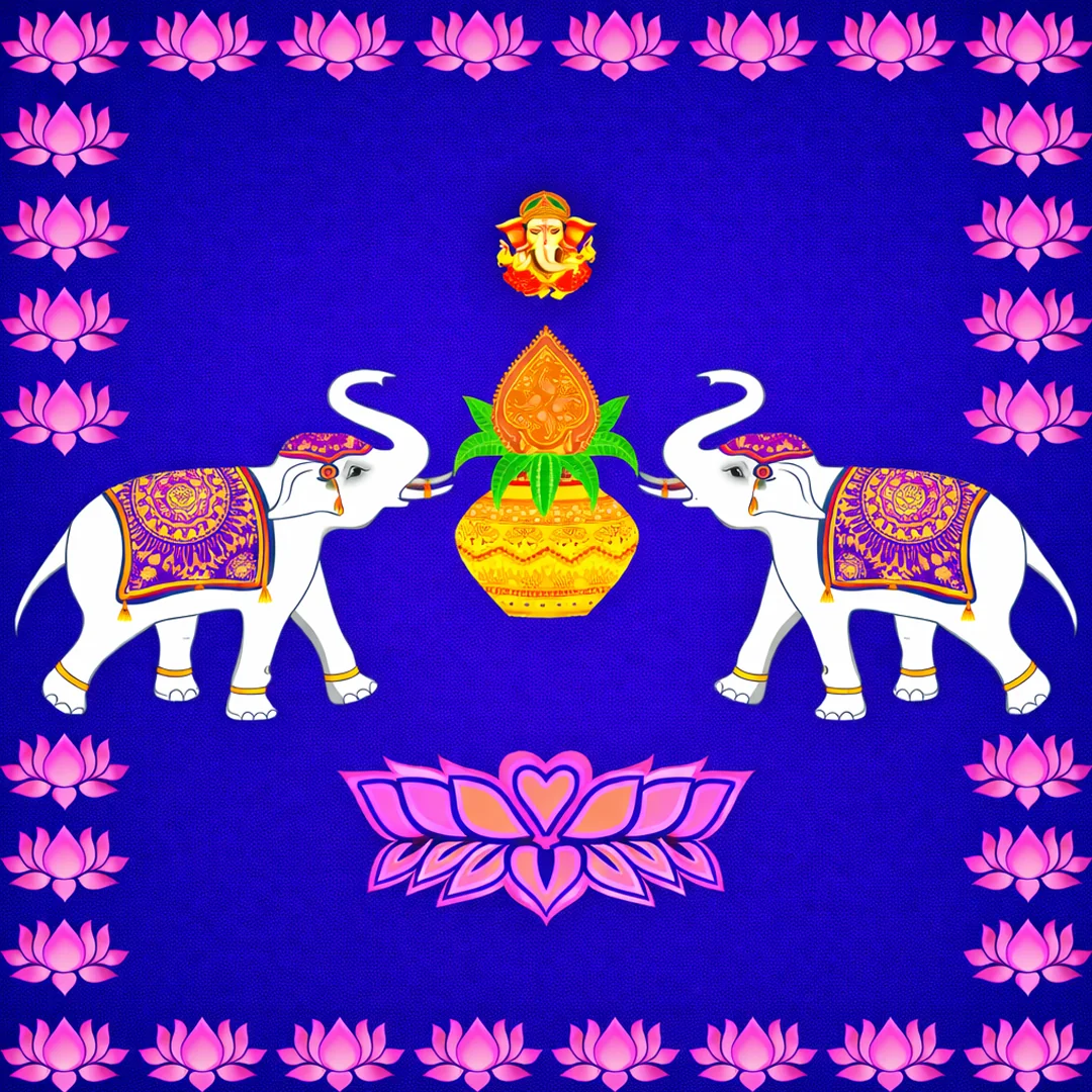 VPH Gift Store Elegant Elephants Backdrop for Pooja and Events (8x5 Ft)
