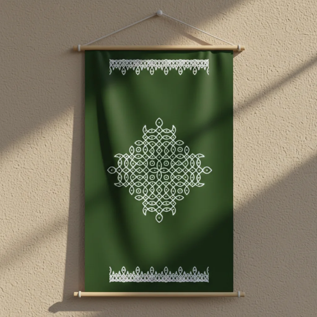 Sri Yagnaa Elegant Green Muggu Backdrop with Up & Down Design (5x8 Ft) for Pooja