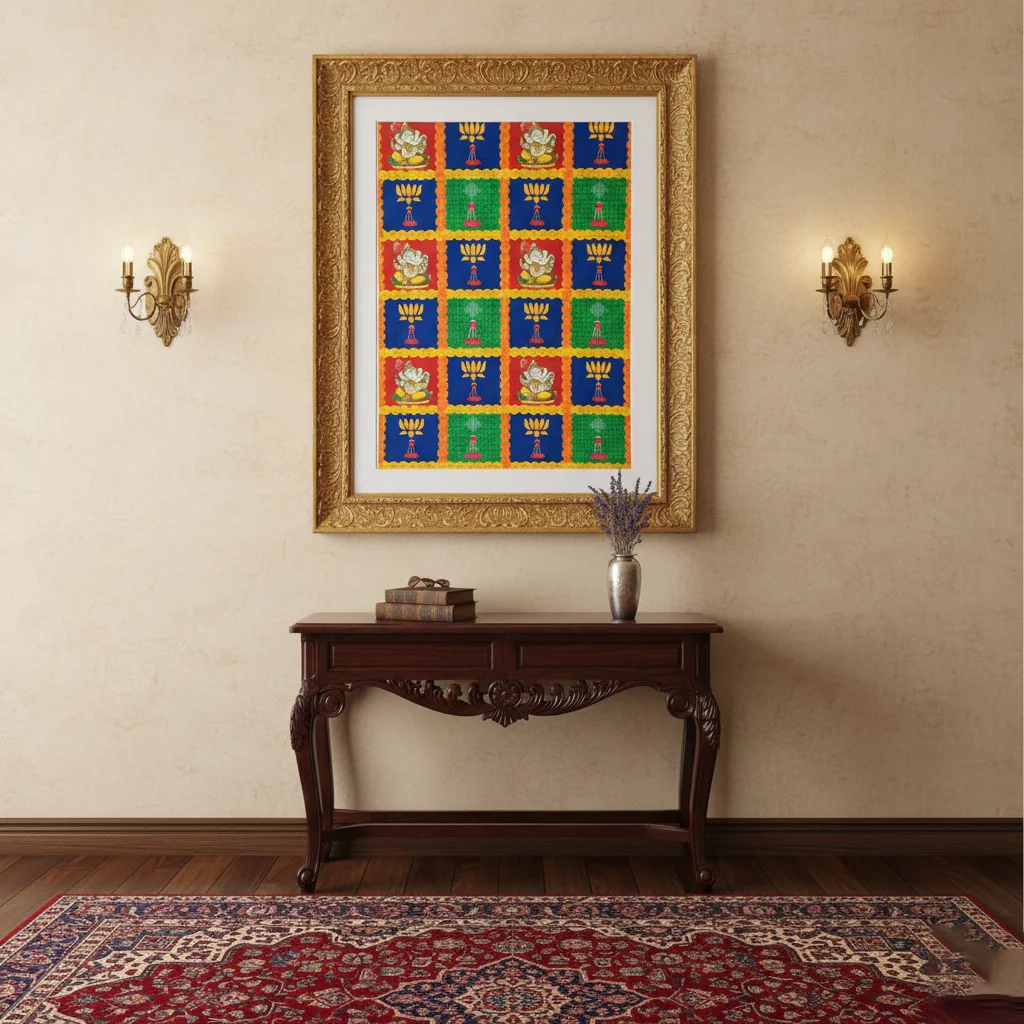 Sri Yagnaa Small Ganesha & Lotus Flower Hanging Backdrop (5x8 Ft) for Pooja & Festivals