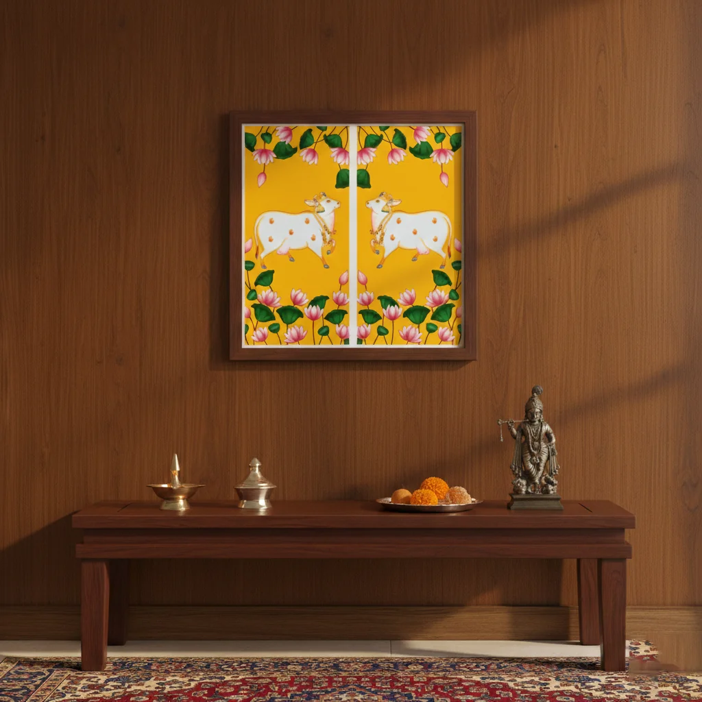 Sri Yagnaa Gomatha Yellow Backdrop Set of 2 (5x8 Ft) for Spiritual & Temple Use