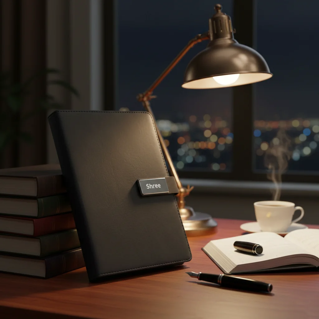 MH Decors Brown Leather Finish Notebook with Custom Name Plate