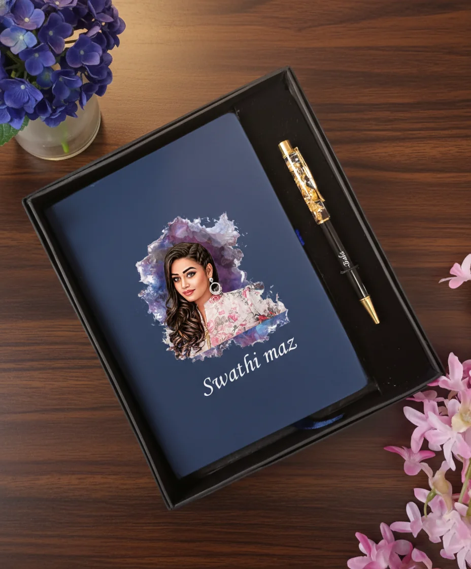 MH Decors Premium Blue Personalised Engraving Photo Diary with Pen Gift Set