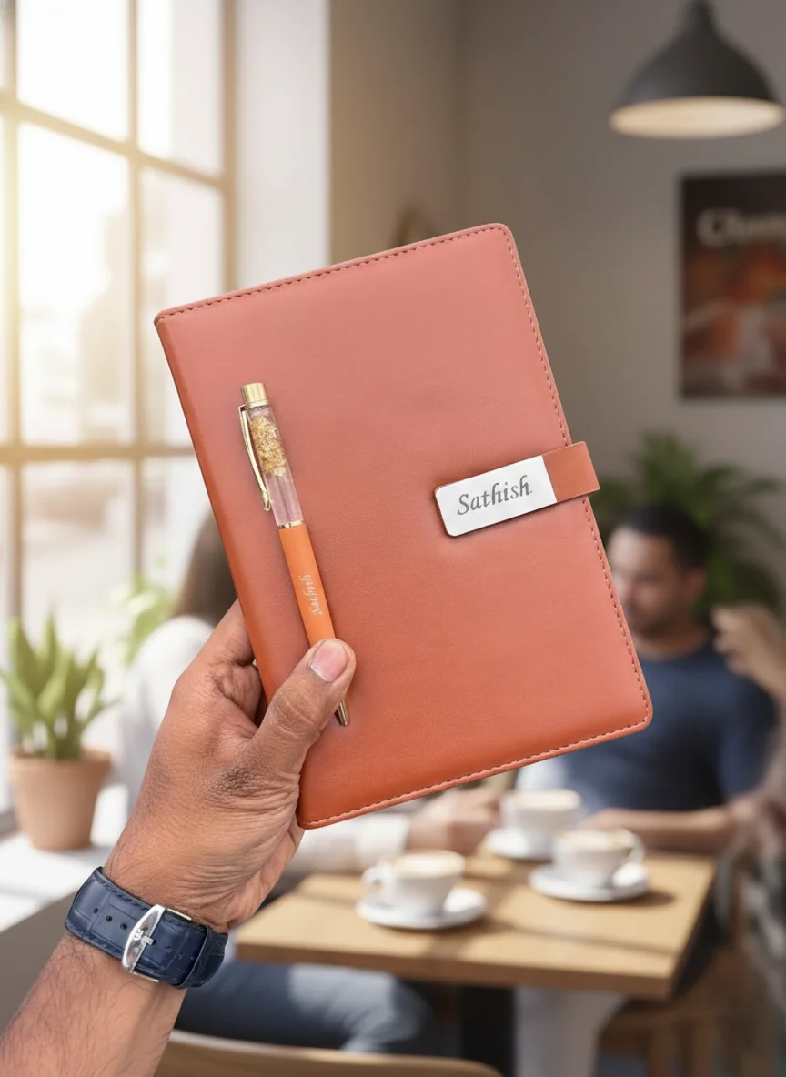 MH Decors Elegant Brown Personalised Planner Diary with Pen Gift for Employees