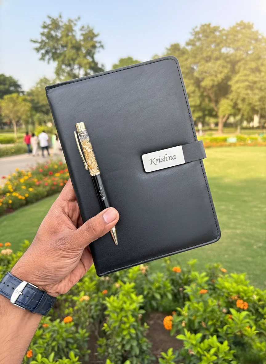 MH Decors Grey Personalised Planner Diary with Pen Gift for Employee Welcome Kit