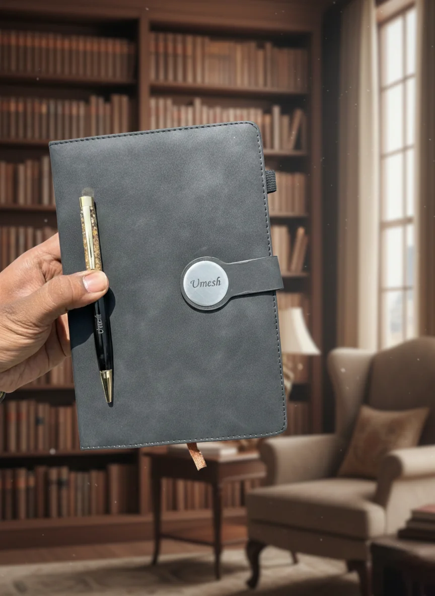 MH Decors Custom Black Round Magnetic Diary with Pen for Birthday Celebration