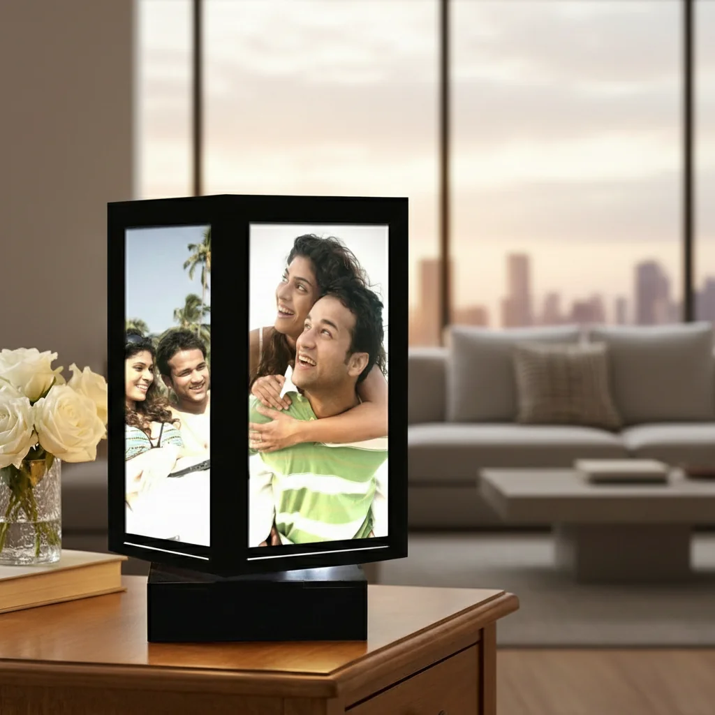 MH Decors Custom LED Rotating Multi-Colour Photo Lamp Gift for Couples with 4 Photos