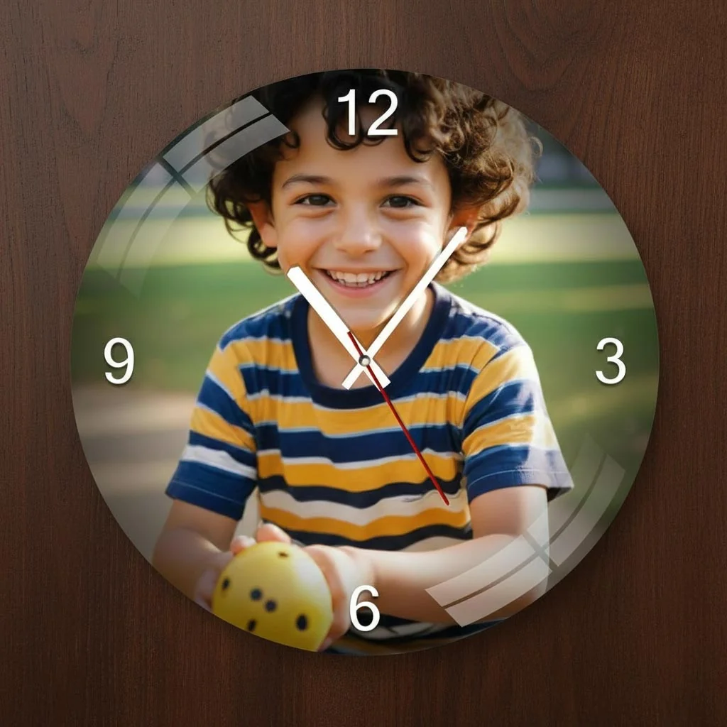 MH Decors Custom Photo Acrylic Clock Round or Square Personalized with Your Design