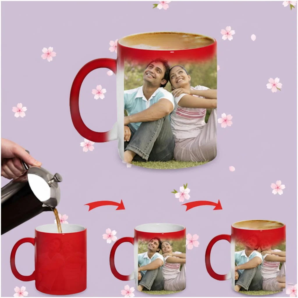 MH Decors Romantic Heart Shaped Handle Magic Coffee Mug Custom Printed Gift