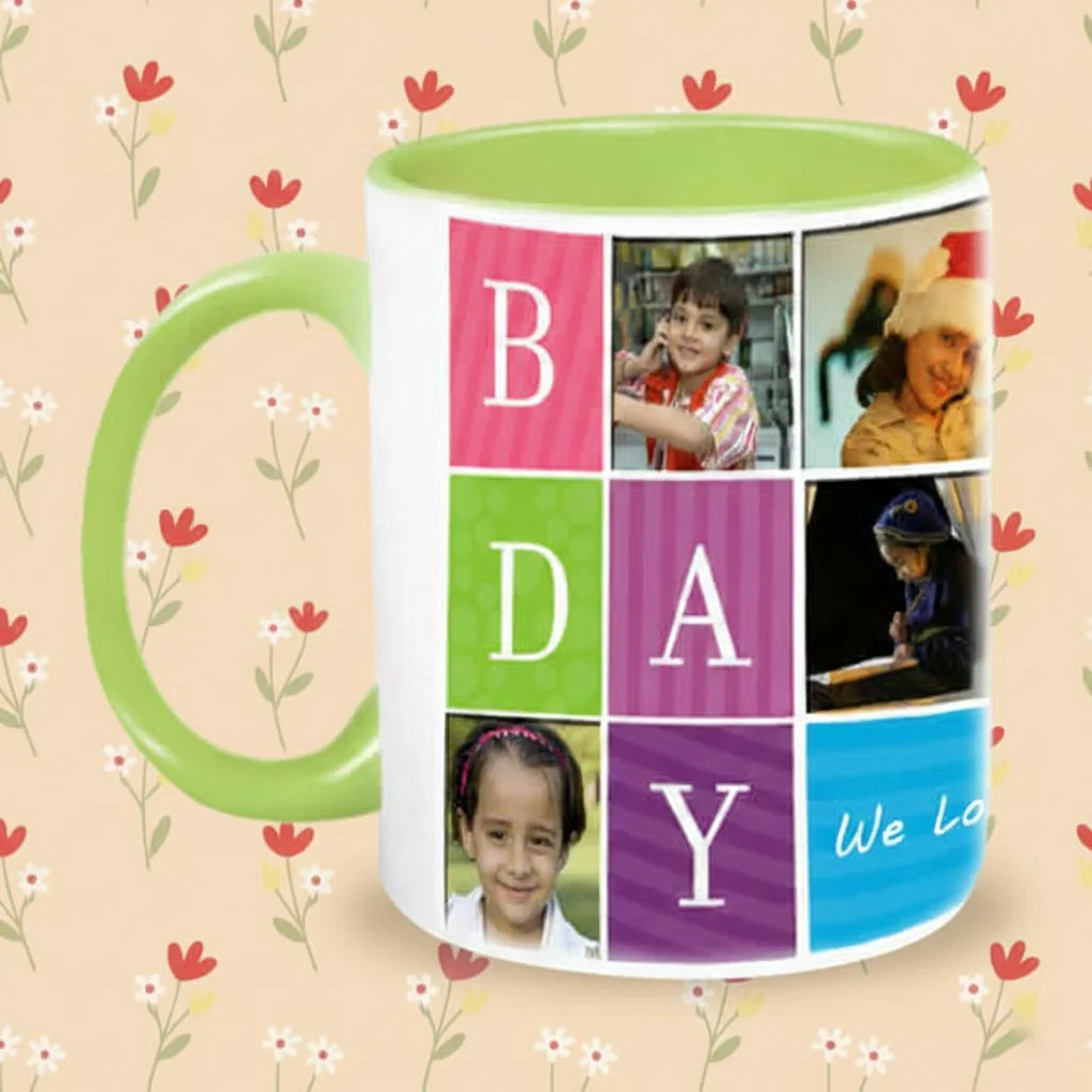 MH Decors Personalized Happy Birthday Coffee Mug Green Inside for Friends and Family