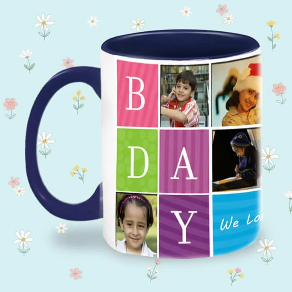 MH Decors Personalized Happy Birthday Coffee Mug Blue Inside for Friends and Family