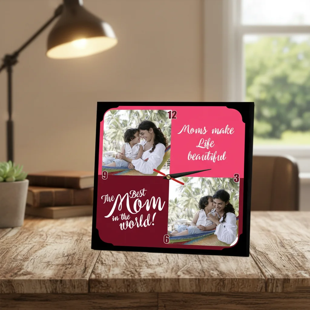 Zpics Personalized Desktop Table Clock for Mom 6x6 Inches Thoughtful Gift Idea