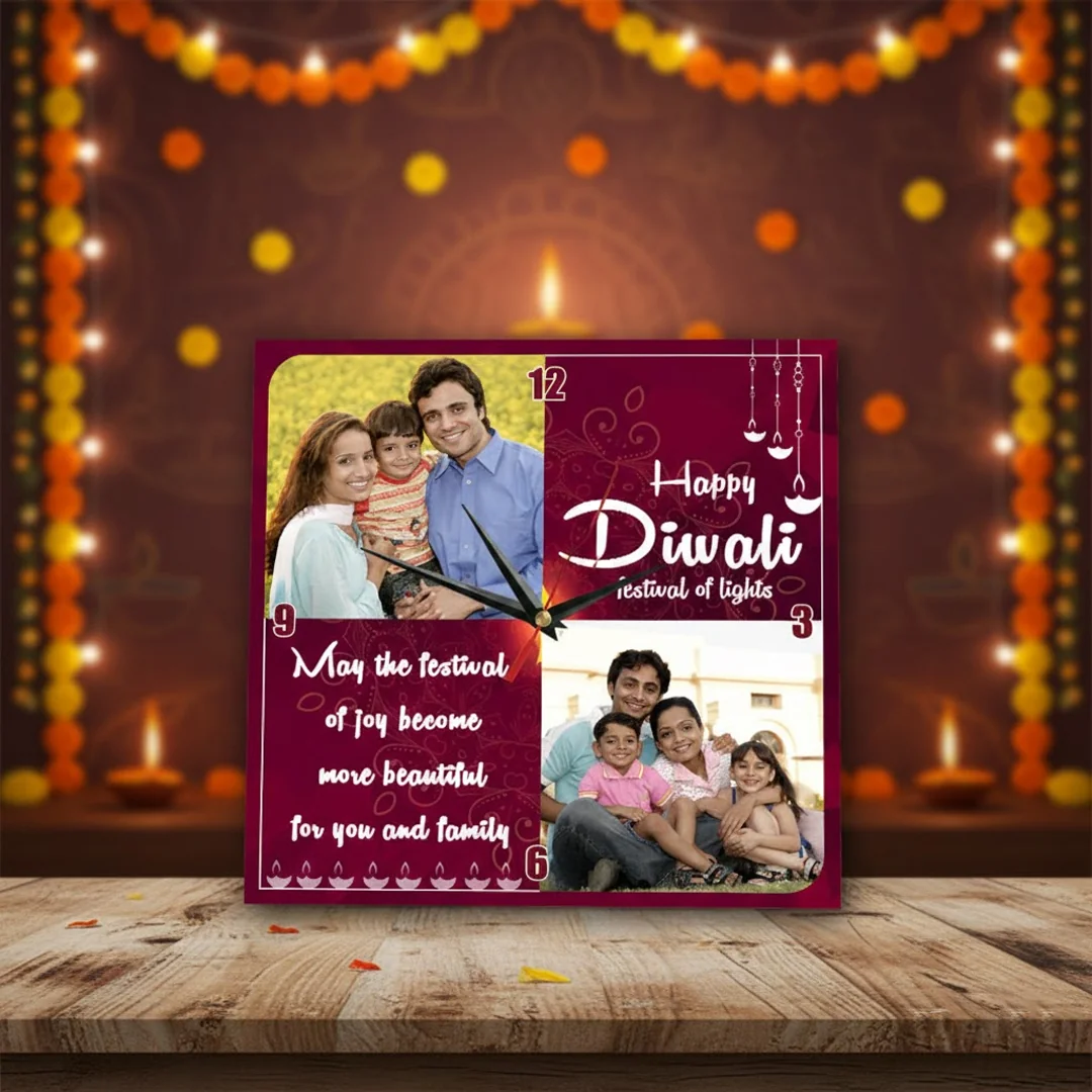 Zpics Custom 6x6 Diwali Table Clock Personalized Gift for Diwali Celebrations