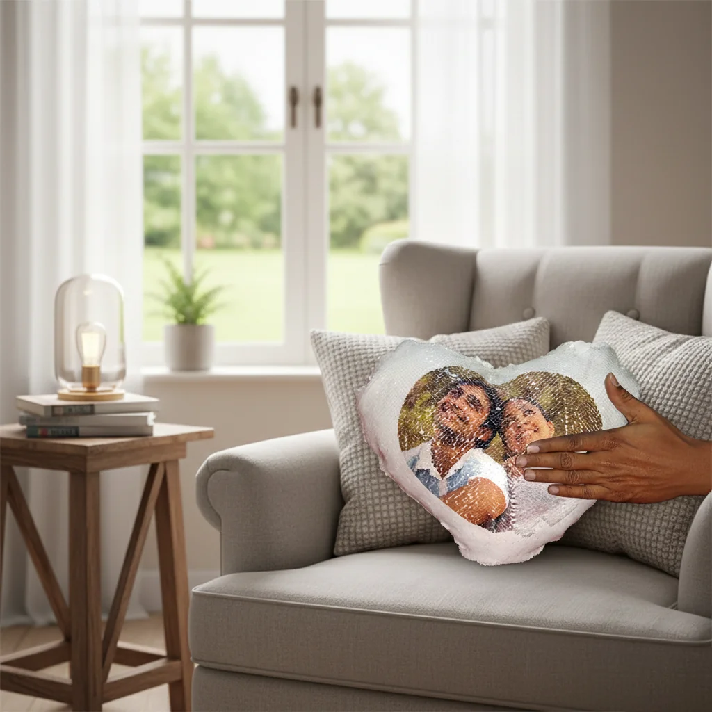 Zpics Personalized White Heart Shaped Magic Photo Pillow 15x15 for Special Moments (2 Photos)
