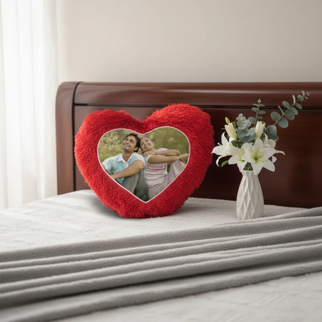Zpics Personalized 12x12 Red Heart Shaped Magic Photo Pillow for All Special Occasions