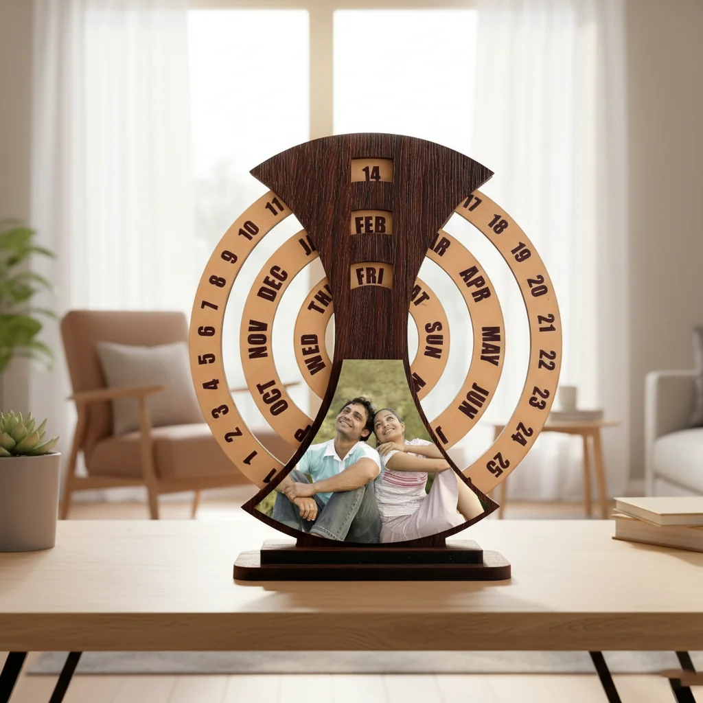 Zpics Custom Wooden 8x8 Lifetime Calendar with Photo for Home & Office Decor