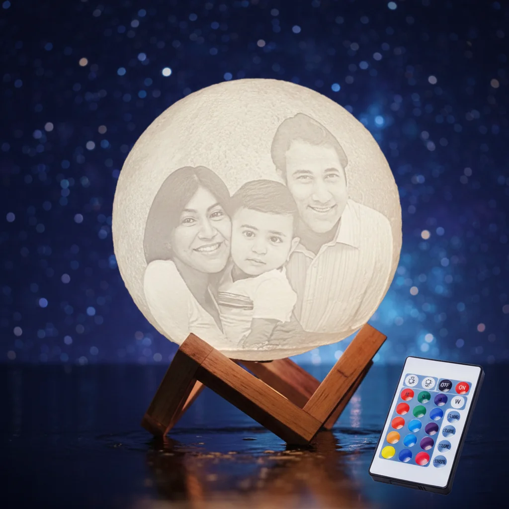 Zpics 3D Moon Night Lamp 18 CM Wooden Stand Touch Sensor 16 Multi-Colour Lights