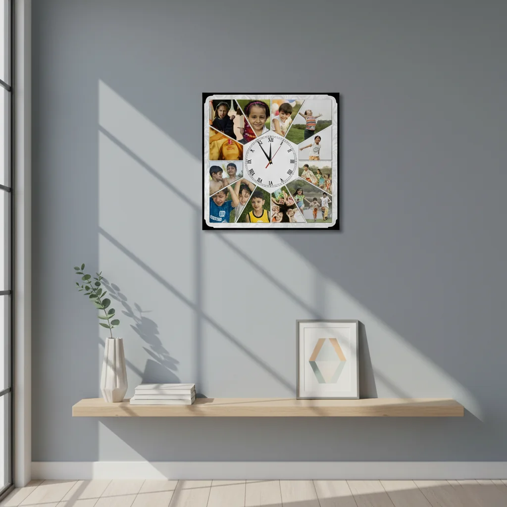 MH Decors Personalized 10x10 Inch Table Clock 12 Photos Unique Keepsake