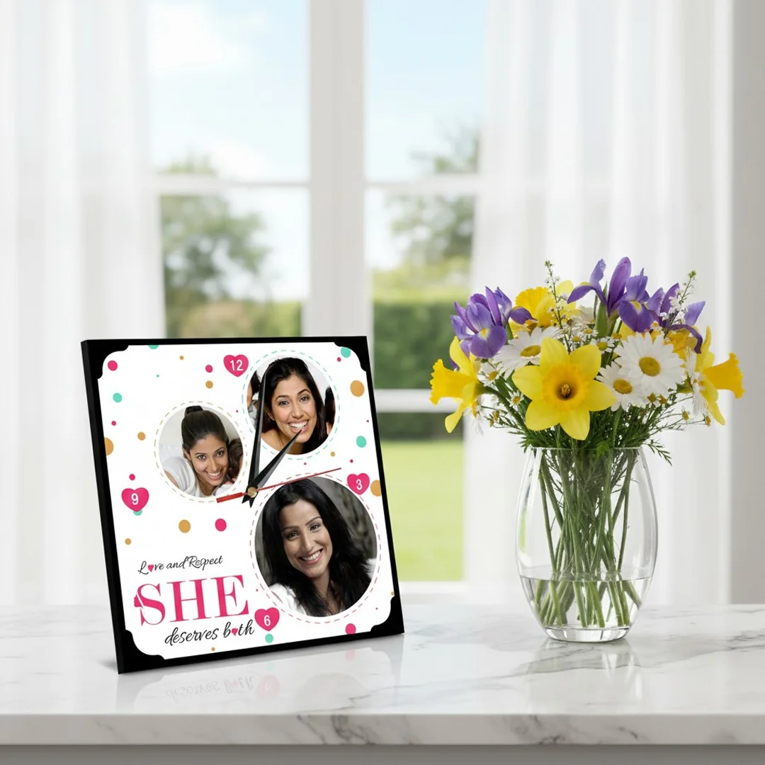 MH Decors Customizable Desktop/Table Clock 10x10 Inch for Women's Day Celebration