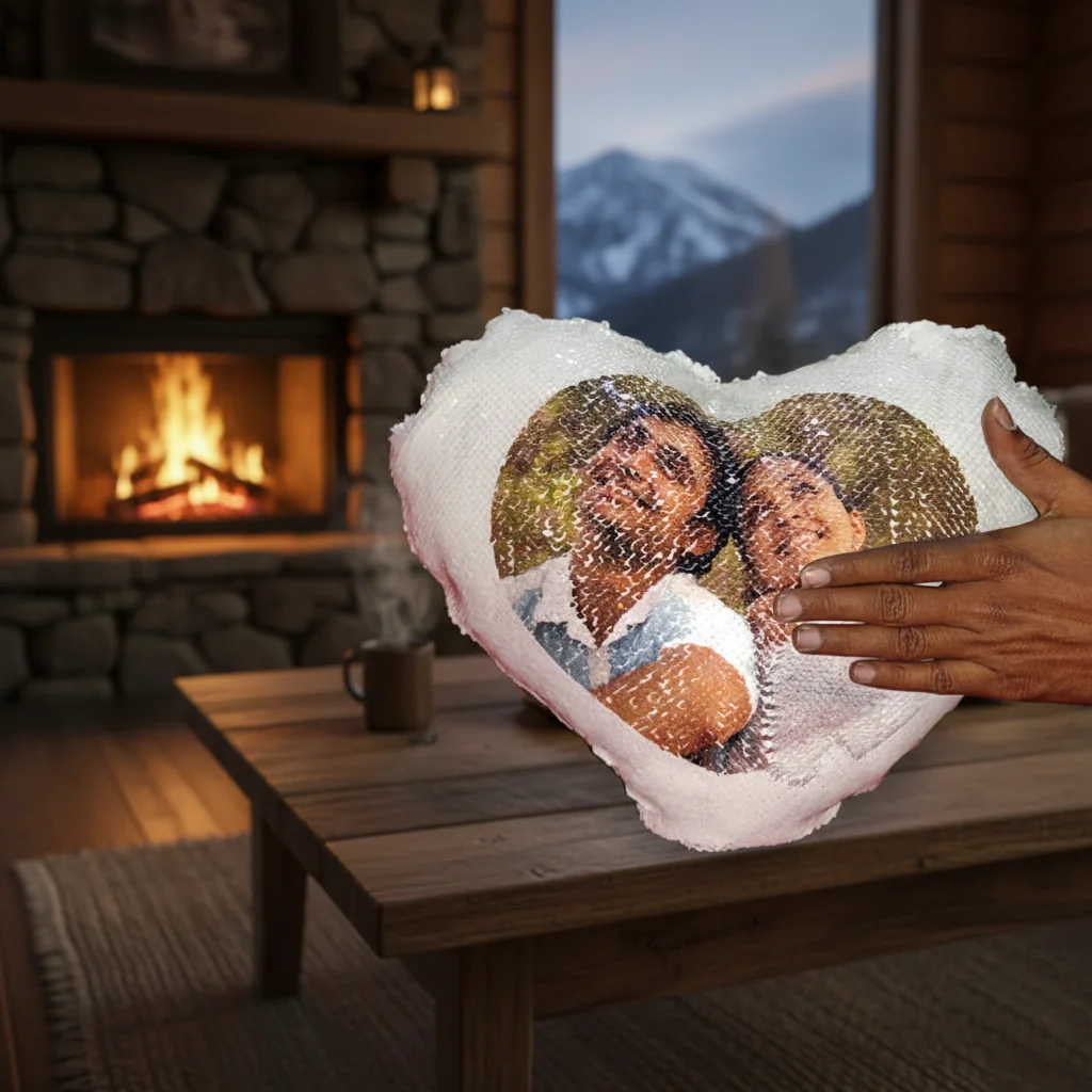 MH Decors Heart Shaped Magic Photo Pillow White Color 15x15 Inch 2 Photos Personalized