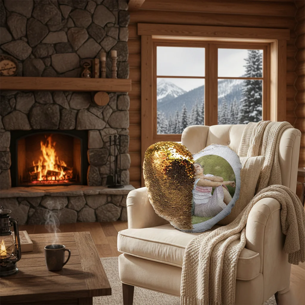 MH Decors Heart Shaped Magic Photo Pillow Gold Color 15x15 Inch 2 Photos Personalized