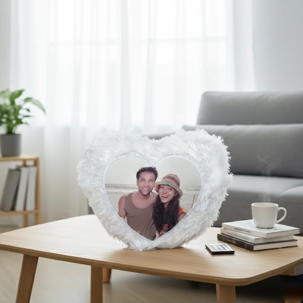 MH Decors Heart Shaped LED Magic Photo Pillow Personalized Multi-Color Remote Gift
