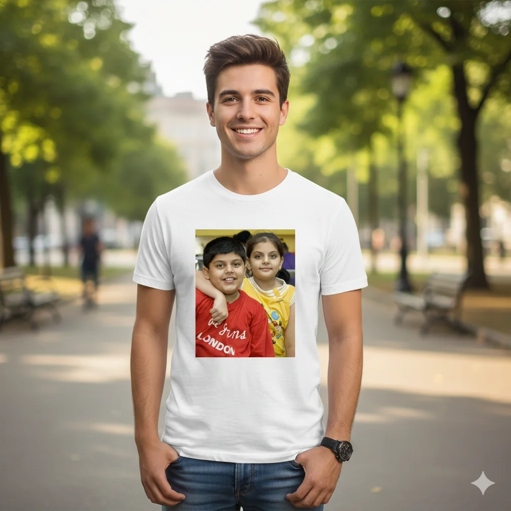 MH Decors White Round Neck T-Shirt Medium Size Personalized Photo Print Gift