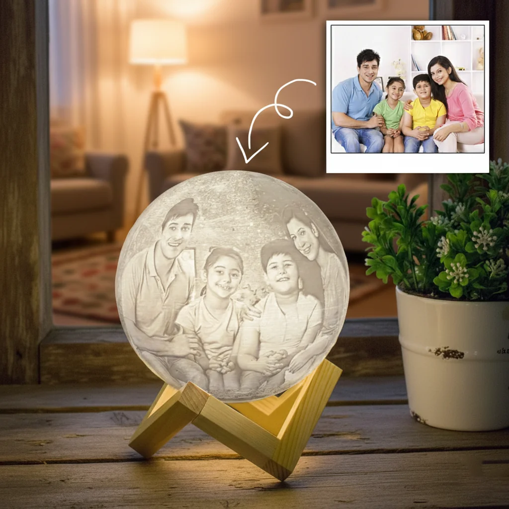 MH Decors 3D Moon Night Lamp 16 CM Personalized Touch Sensor Multi-Color Light